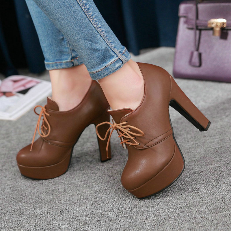 Women'S Shoes Big Feet - Round Toe Brown Black Gray Lace-up