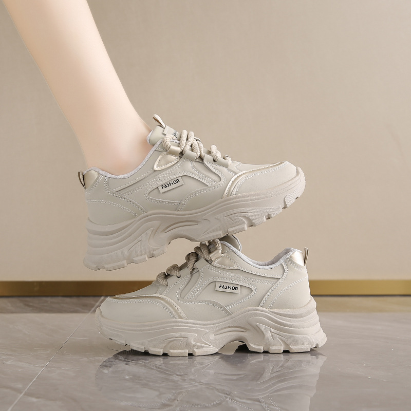Women'S Shoes Running Sports - Women's Leather Low-Top Dad Shoes Breathable