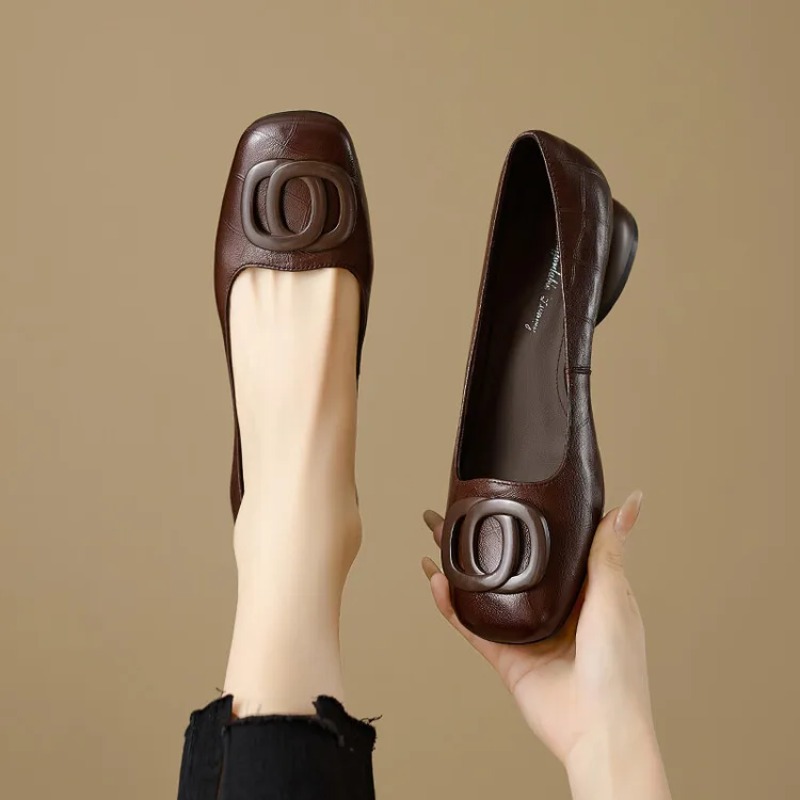 Women'S Shoes Round Toe - French Style Women Shoes Pumps Leather