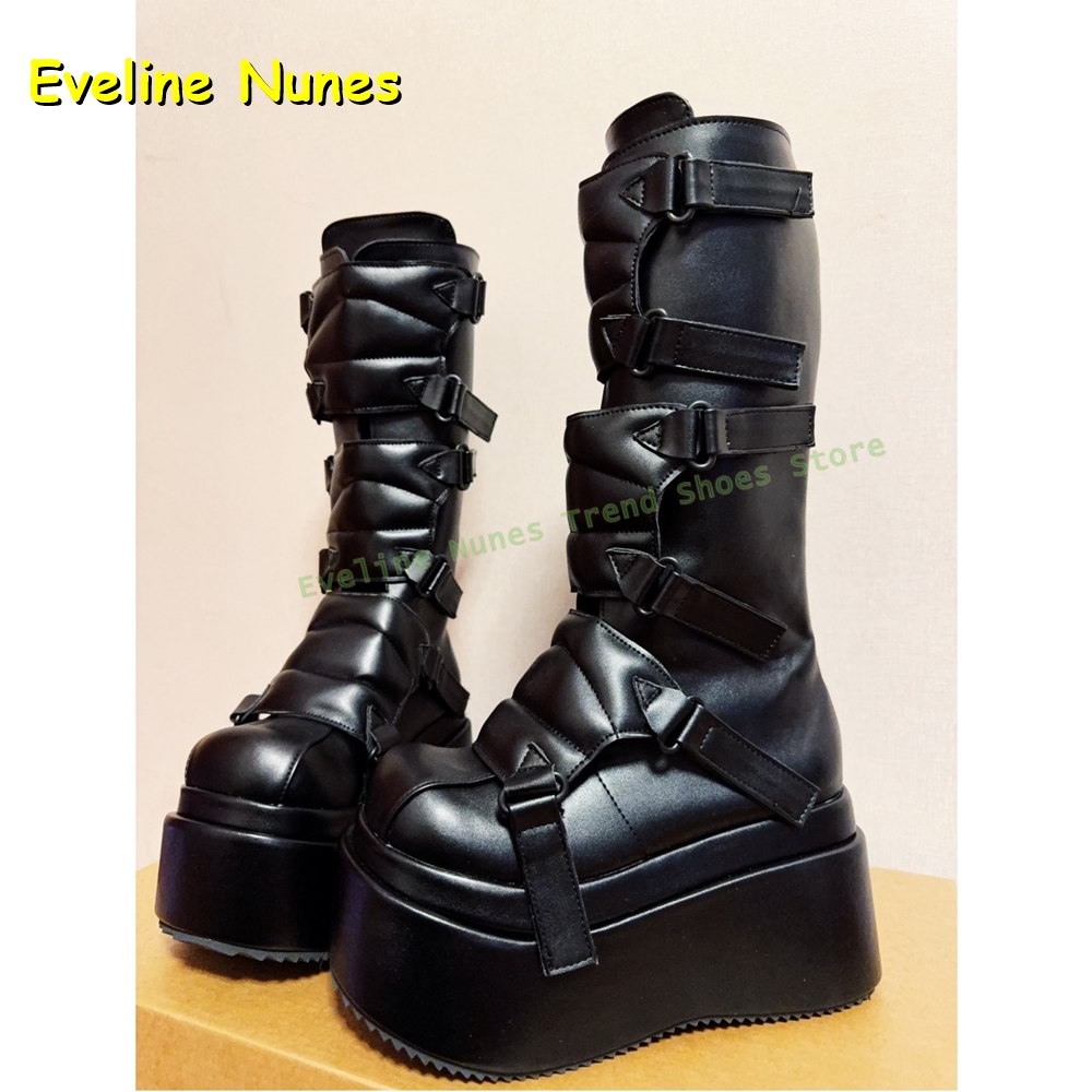 Black Buckle Cyberpunk Y2K Kne - Women'S Shoes Big Feet 评论和价格